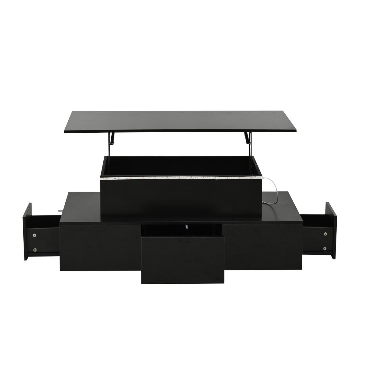 KONFERENČNÍ stolek 100/50/40 cm černý z MDF s LED, výklopnou deskou a úložným prostorem - barva dubu, kompozitní dřevo (100/50/40cm) - OKWISH