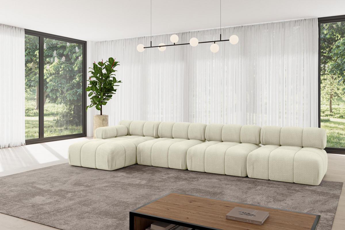 ECKSOFA modulares Sofa Razon-L3 - 380x160x70 cm Beige Velours - Beige, Holzwerkstoff/Textil (380/160cm) - ALTDECOR