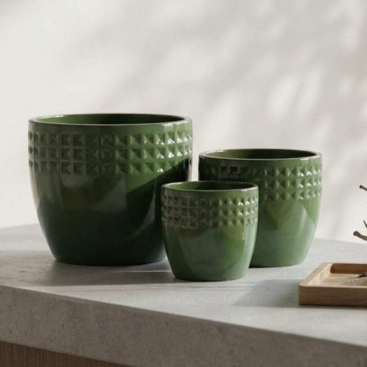 BLUMENTOPF Keramikpflanztopf-Set handgemacht & atmungsaktiver Tonware - Grün, Keramik (38/32cm)