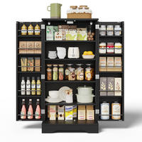 ANRICHTE Hochschrank 120/60/40 cm aus MDF mit LED-Sensorlicht und verstellbaren Regalböden Schwarz - Schwarz, Holzwerkstoff (60/120/40cm) - Modenvie