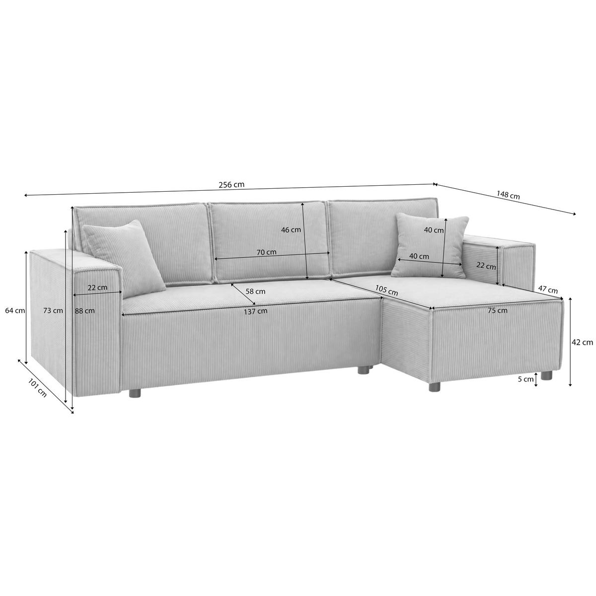 ECKSCHLAFSOFA Neapol mit Bettkasten, 255 cm, Cord-Stoff, Cappuccino - Schwarz/Cappuccino, Textil (256/148cm) - Beautysofa
