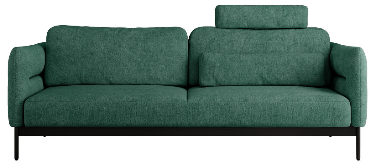 SOFA SALENTO Grün Struktur - Schwarz/Grün, Textil/Metall (221/82/101cm) - MKS