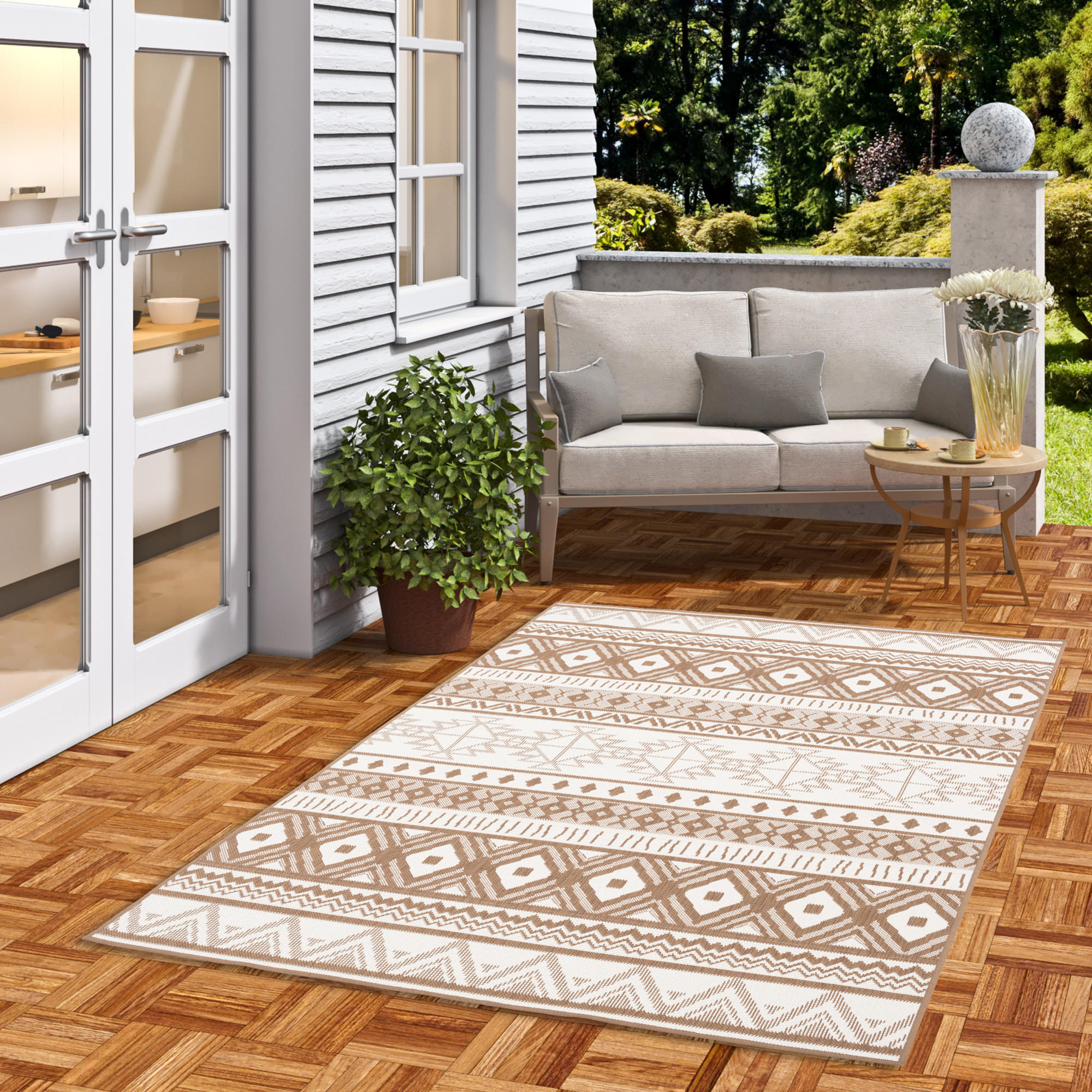 IN- UND OUTDOOR TEPPICH BEIDSEITIG CAPE COD ETHNO - Beige, Textil (200/280cm) - Pergamon