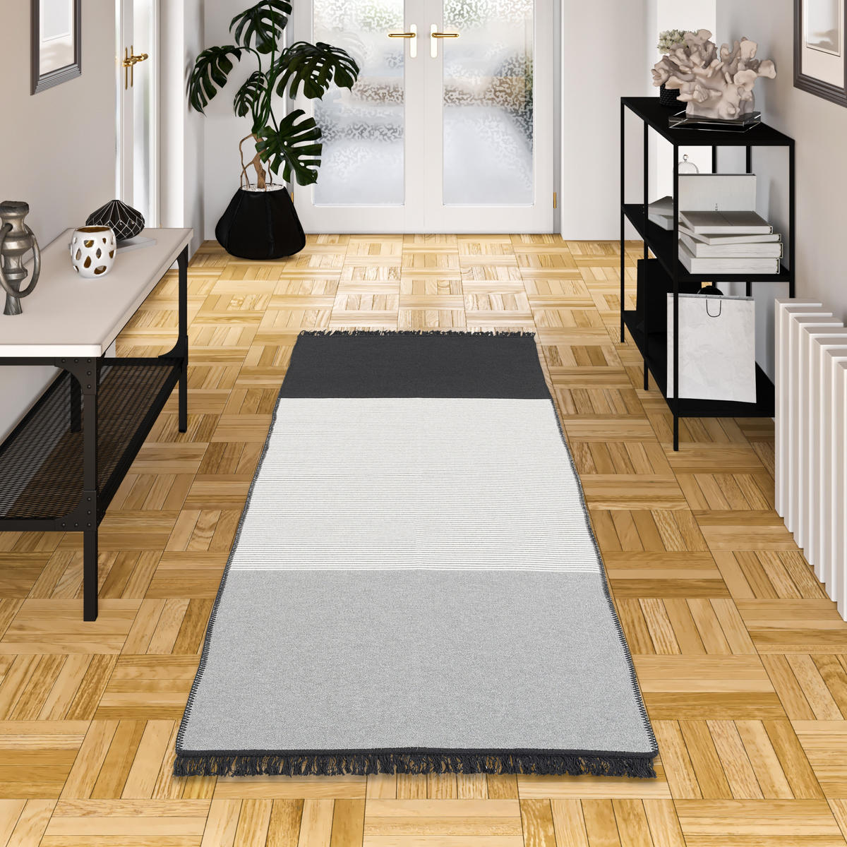 LÄUFER TEPPICH BEIDSEITIG ETHNO KELIM - Schwarz/Grau, Textil (80/150cm) - Pergamon