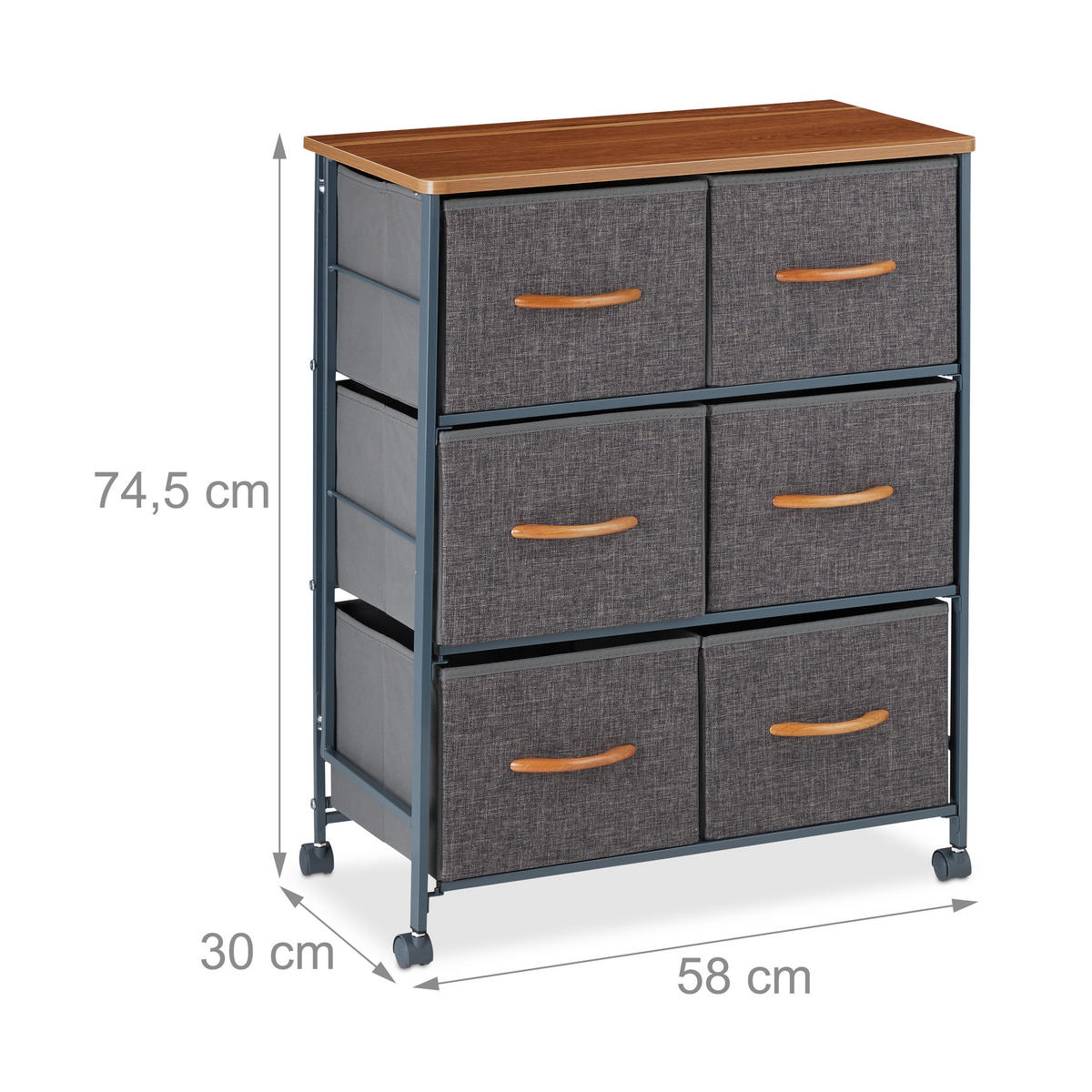 SCHUBLADENSCHRANK - Anthrazit, Holzwerkstoff/Textil (58/74.5/30cm) - Relaxdays