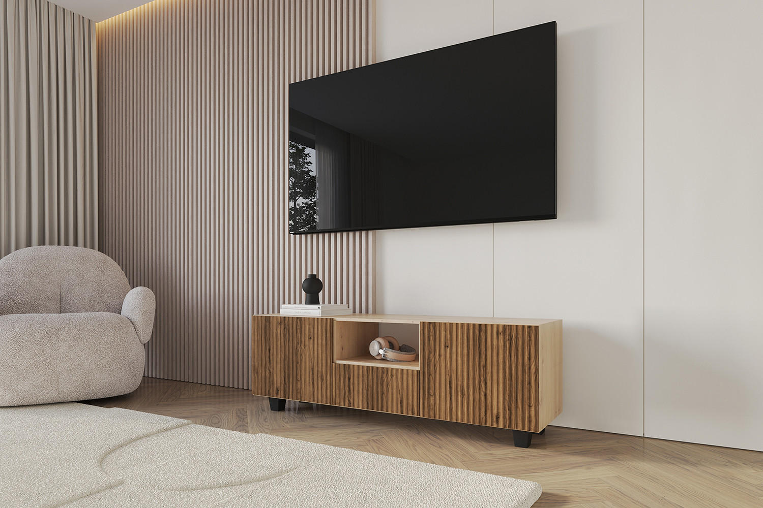 LOWBOARD NOA-2-S 140x50x41 cm - Artisan / Katania - Eiche Wotan/Schwarz, Holzwerkstoff (140/50/41cm) - ALTDECOR