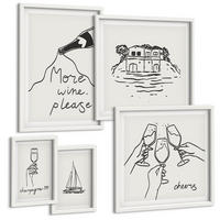 BILDER SET 5er Set - 50x50 cm & 20x30 cm & 40x60 cm Weißer Rahmen - Minimalistische Boho-Muster - Weiß, Kunststoff (40/60cm) - TULUP