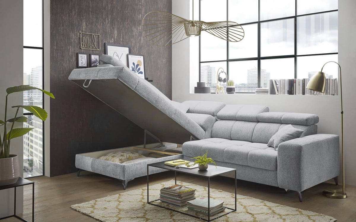 ECKSOFA mit elektrischer Wallaway-Funktion und vielseitigen Anpassungsmöglichkeiten - Hellgrau, Textil (282/198cm) - ed exciting design