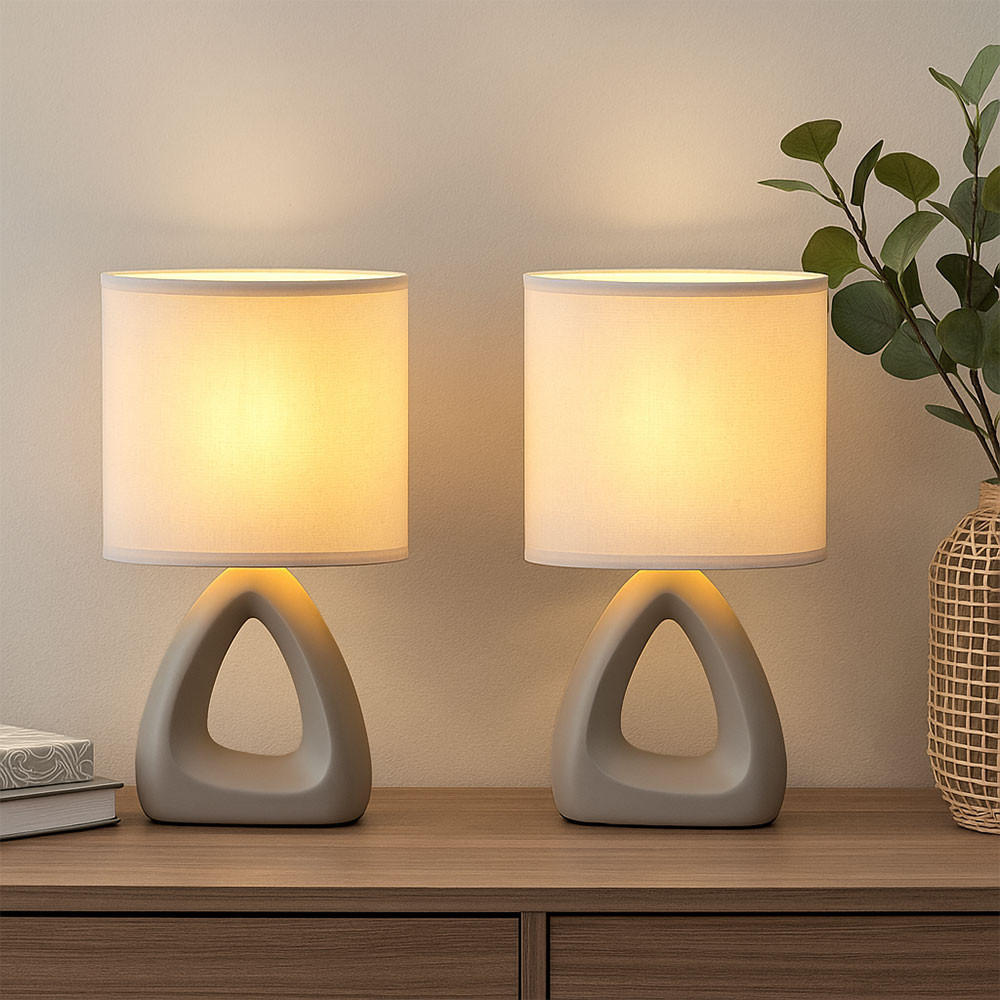 TISCHLEUCHTE Keramik Grau TRIANGLE 2er Set - Grau, Textil (17/10/30cm) - Globo Lighting