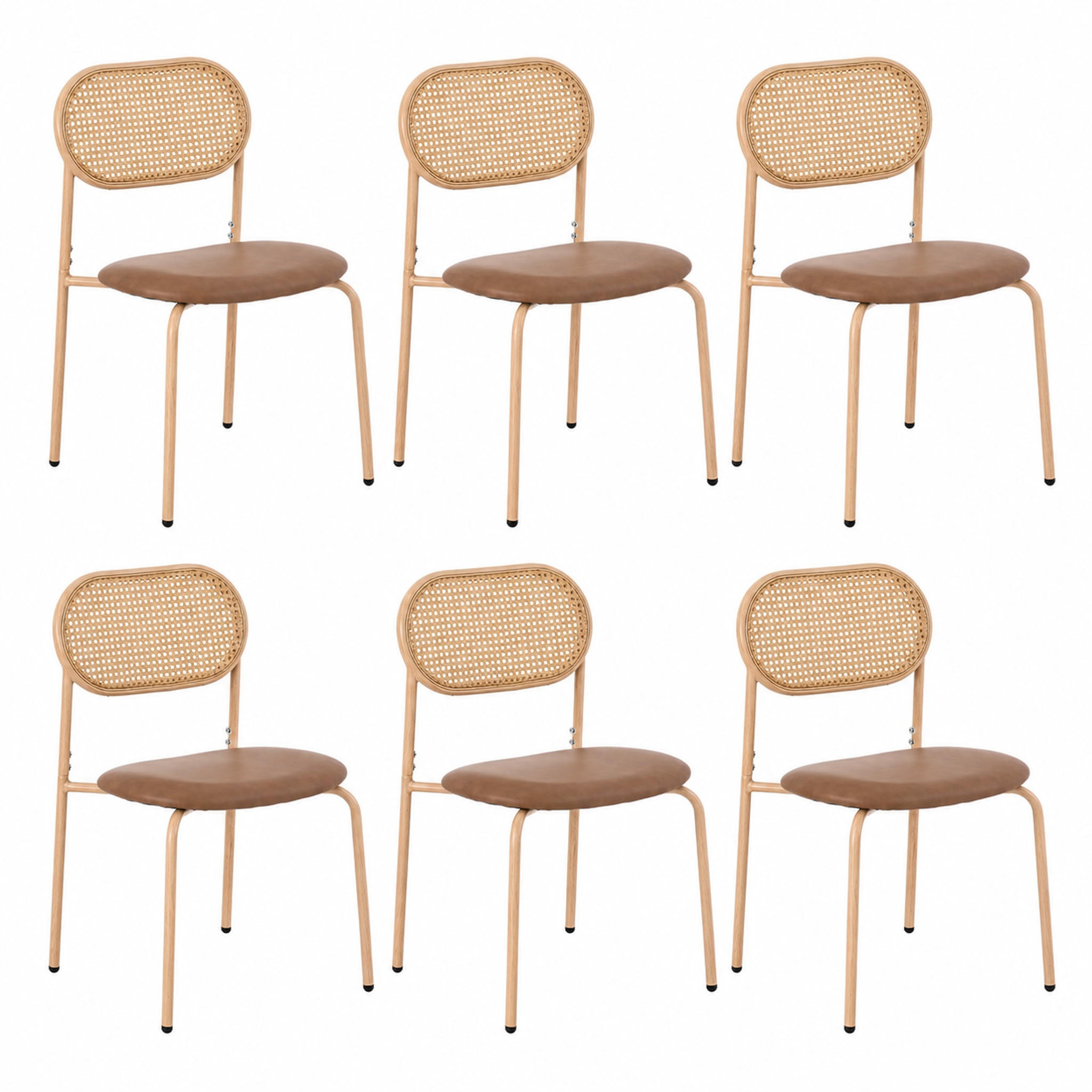 ESSZIMMERSTUHL 6er-Set mit Rattan-Rückenlehne PU Braun - Braun, Metall (46/80/48cm) - Meubliv