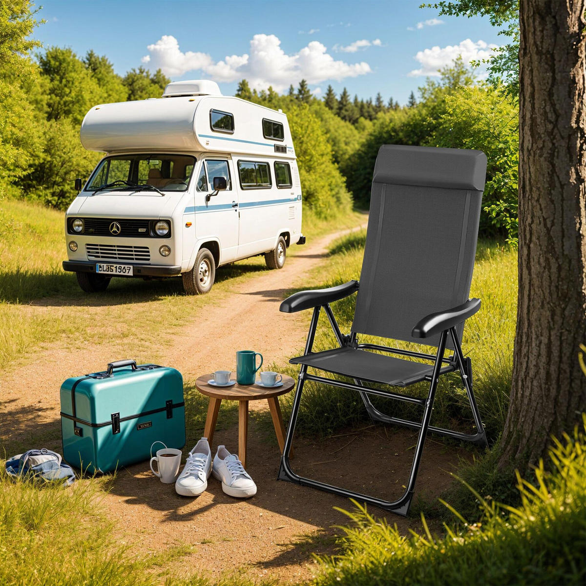 CAMPINGSTUHL Müritz, Belastbarkeit 120 kg, 57 x 65 x 112 cm, anthrazit - Anthrazit, Kunststoff (57/112/65cm) - tectake