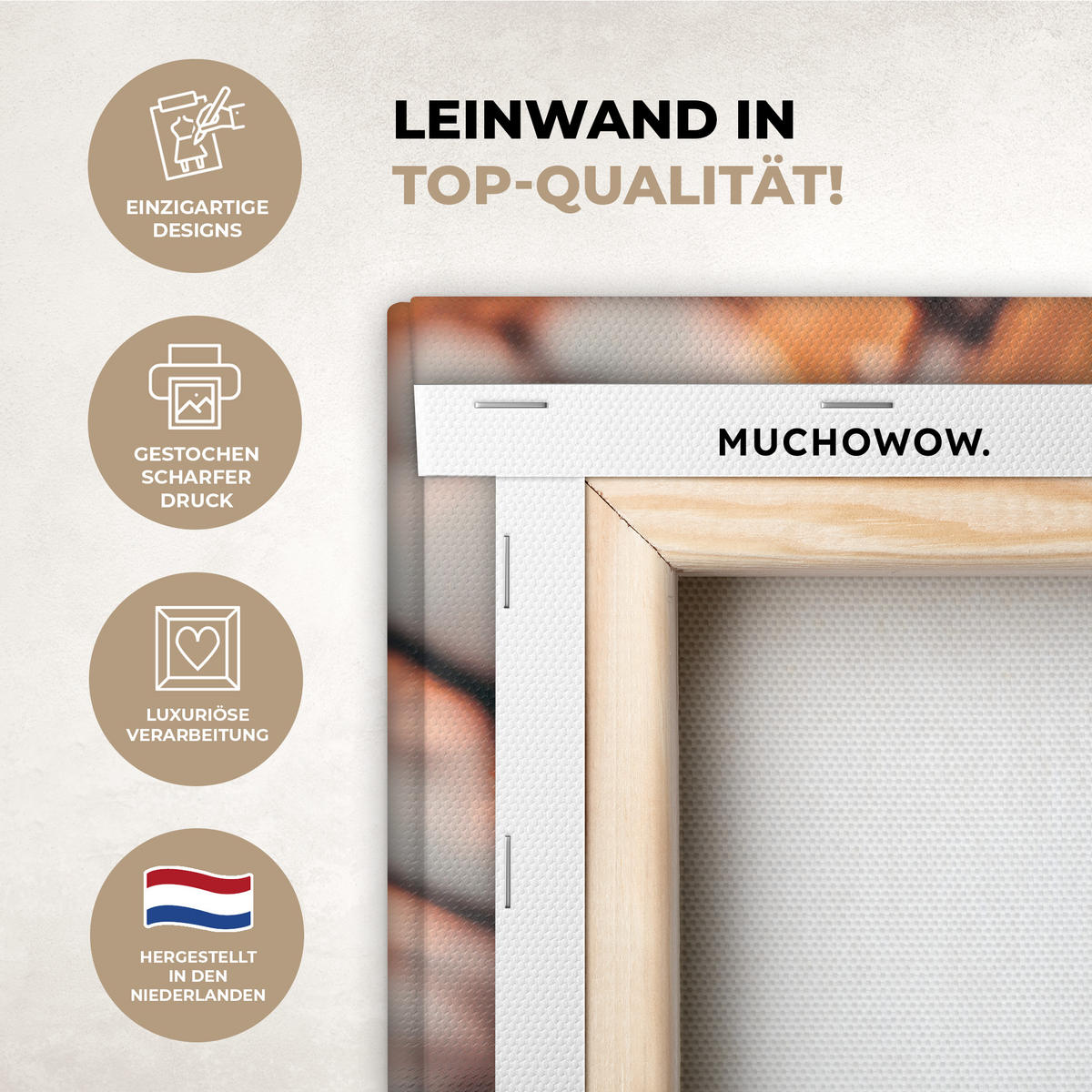 LEINWANDBILD Vogel - Zweig - Winter - Tiere - Schnee Wandbilder 80x60 cm - Bernsteinfarben, Textil (80/60cm) - MuchoWow