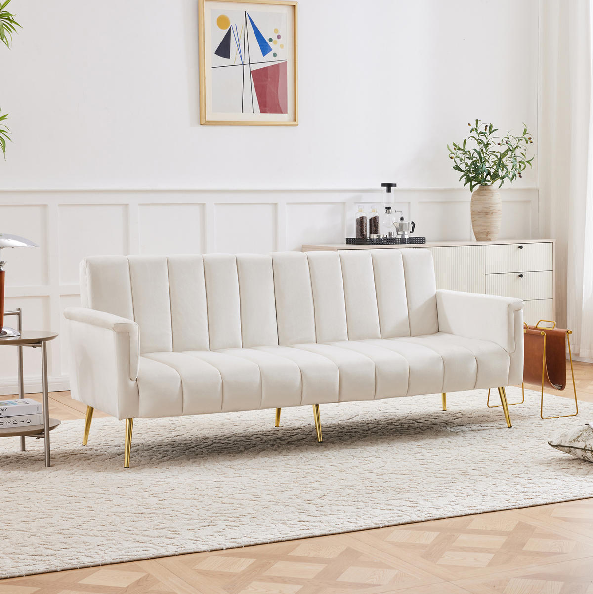 SCHLAFSOFA 183/76/75 cm in Beige – mit Samtbezug und verstellbaren Armlehnen - Beige, Textil (76/75/183cm) - BEAOK