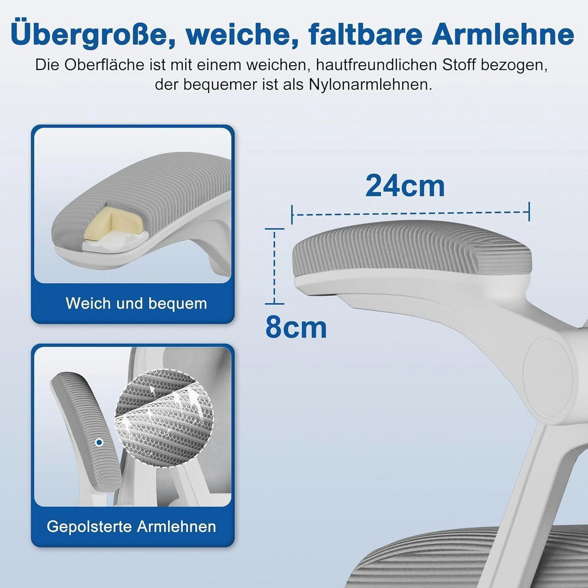 BÜROSTUHL Ergonomisch mit Kopfstütze und Lendenwirbelstütze Grau - Grau, Textil (60/128/60cm)