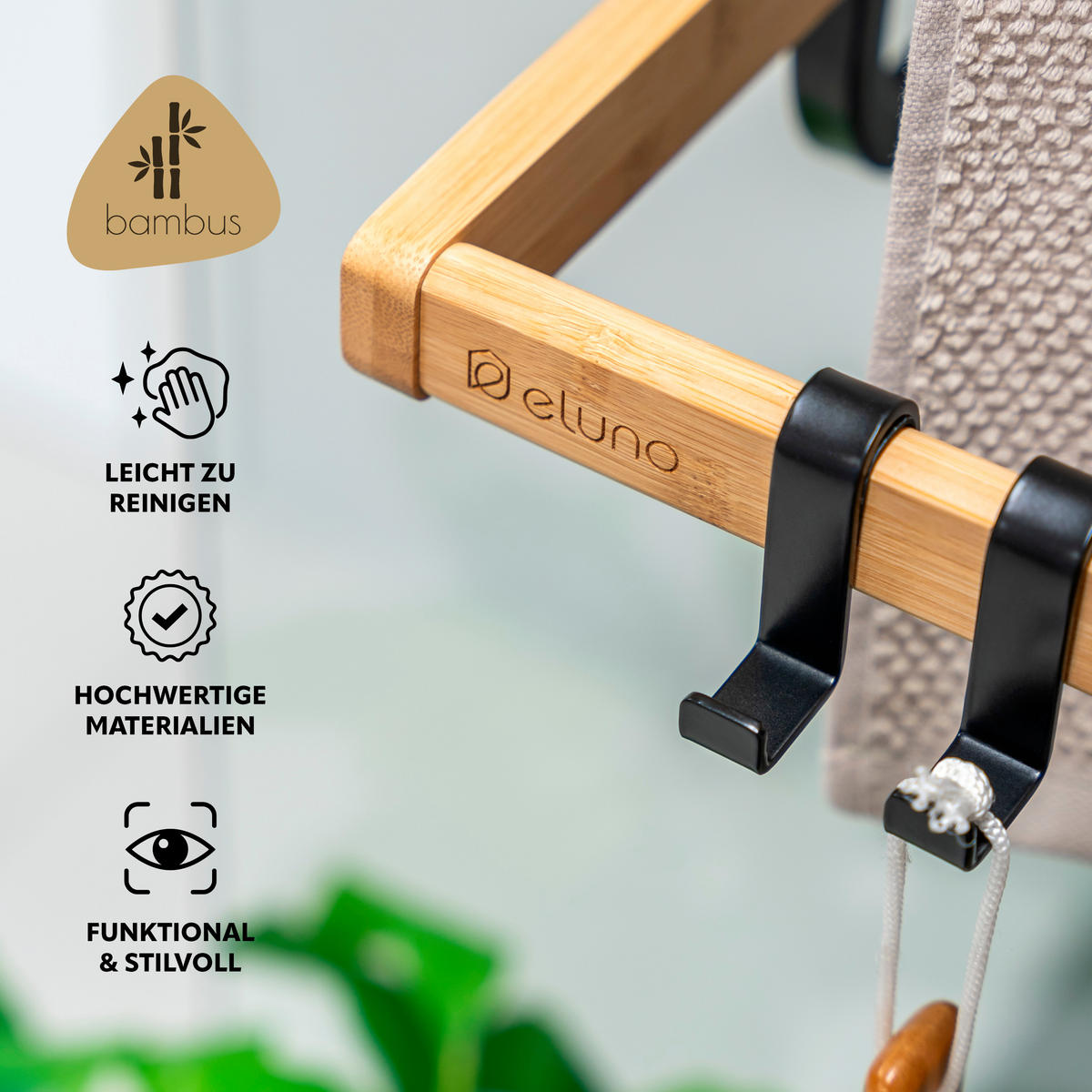 HANDTUCHHALTER, schwarz, Metall - Schwarz, Metall (63.5/77.5/21cm) - eluno