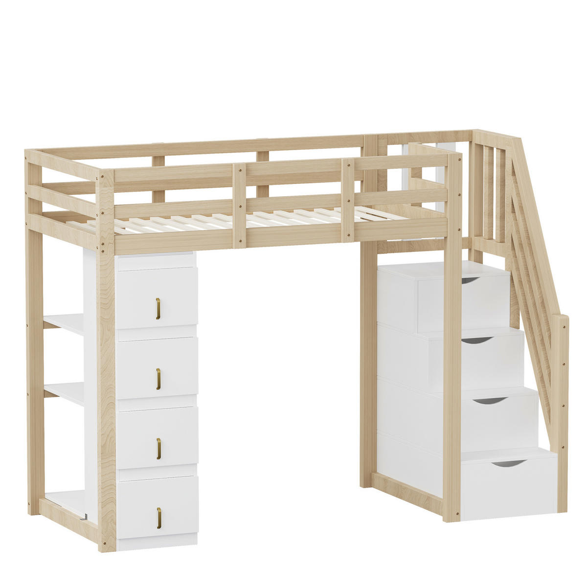 HOCHBETT 90/200 cm aus Kiefernholz mit Stauraum und Regal Naturfarbe - Weiß, Holz (90/200cm) - Modenvie