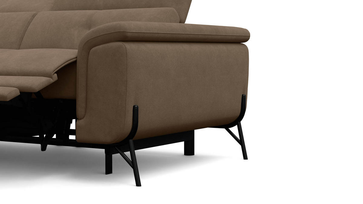 SOFA RELAX AVENA 3-Sitzer, brauner Veloursstoff - Schwarz/Braun, Holz/Textil (204/80/108cm) - Wozimo