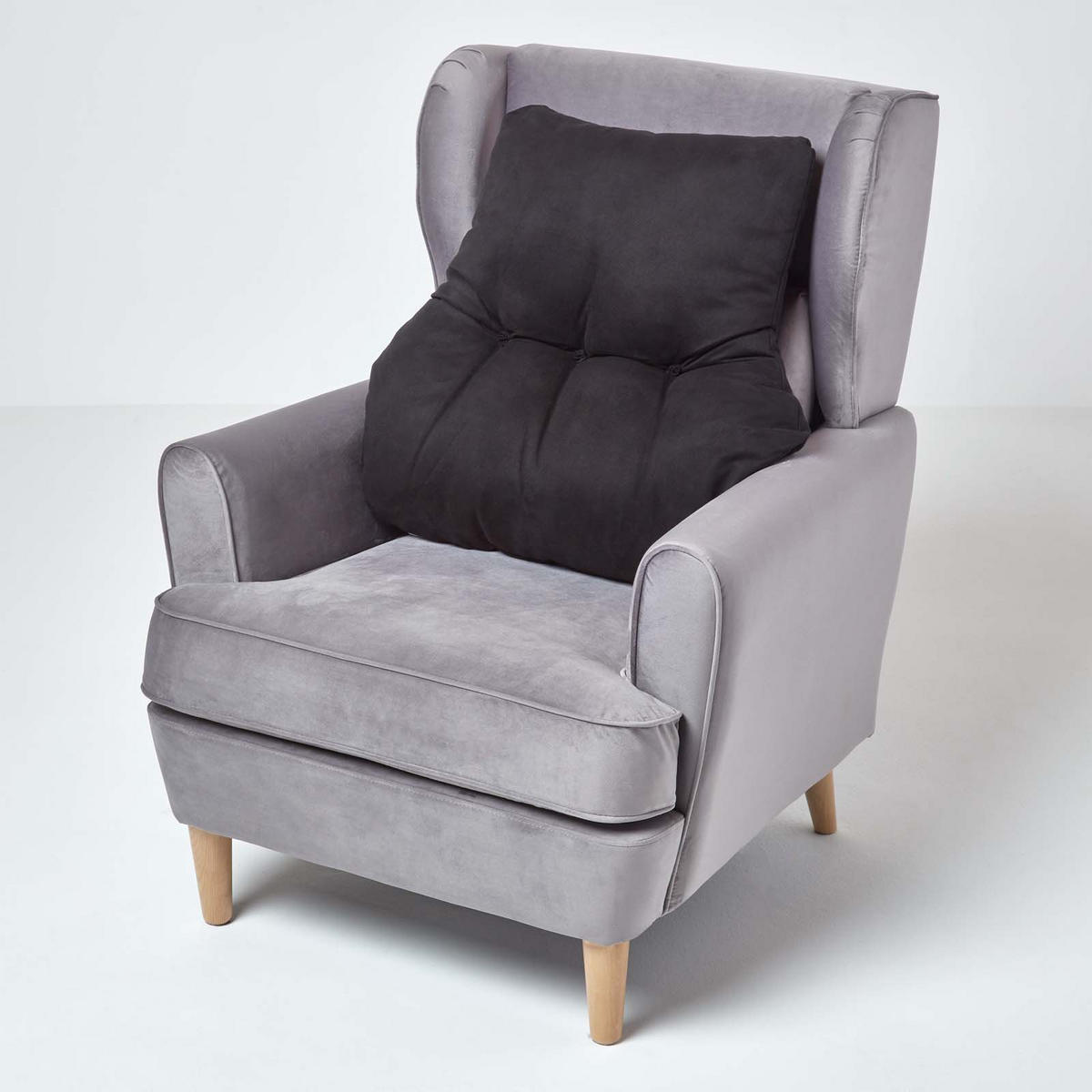 RÜCKENKISSEN schwarz 68/58 cm – Stützkissen für Sessel, Velours - Schwarz, Textil (68/15cm) - Homescapes