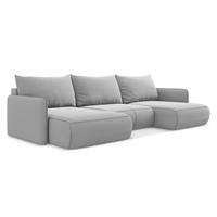 WOHNLANDSCHAFT Samt Stoff Grau - Schwarz/Grau, Kunststoff/Textil (290/86/148cm) - Makamii