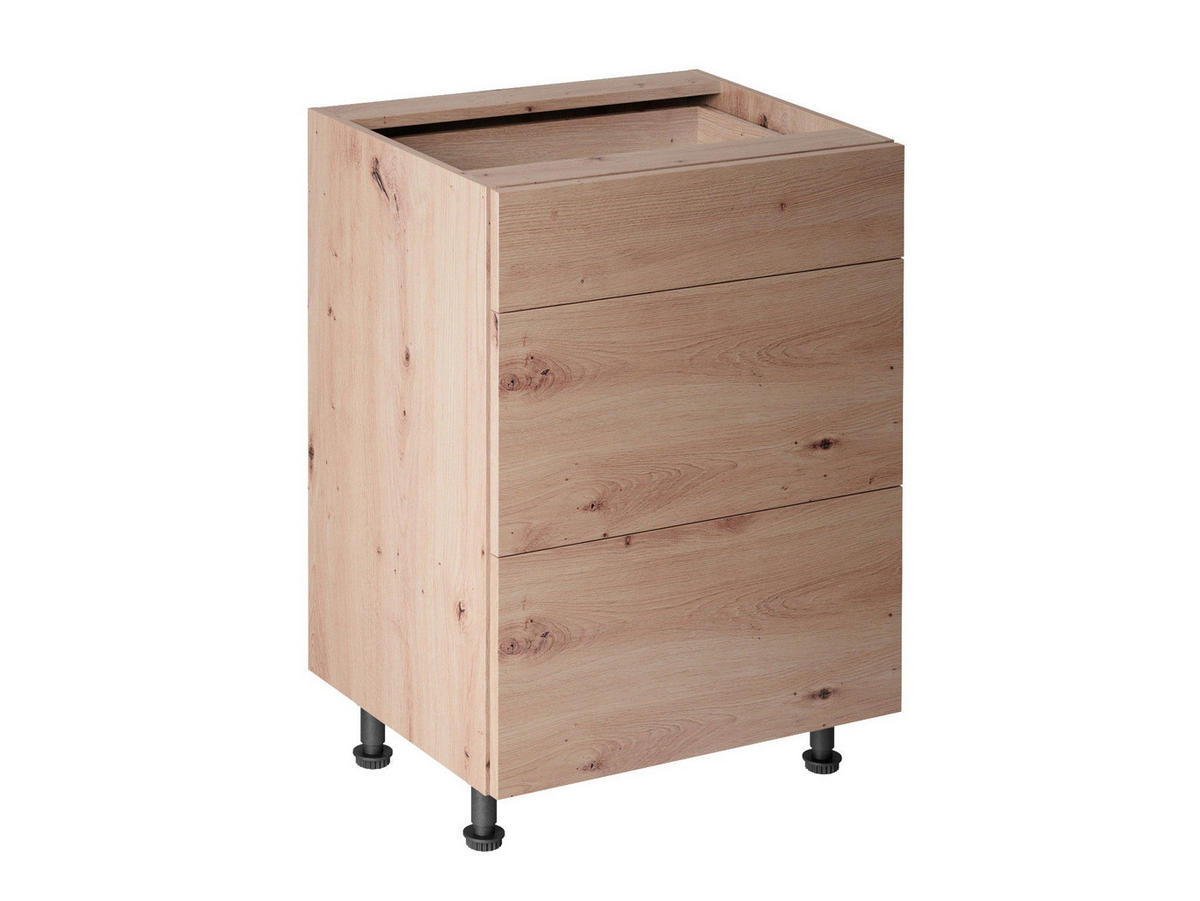 UNTERSCHRANK 60 cm – Nexa D60S3 – Woodline / Push-to-Open Mechanismus - Hellbraun, Holzwerkstoff (60/82/47cm) - ROYAL24_MARKT