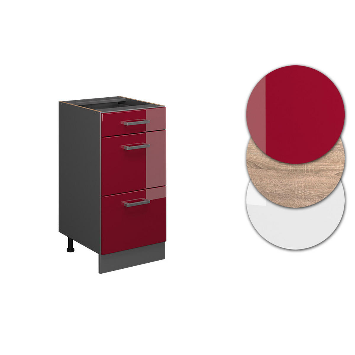 KÜCHENUNTERSCHRANK R-Line Rot Hochglanz 40 cm mit Schubladen, AP Anthrazit - Anthrazit/Rot, Holzwerkstoff (40/81.6/60cm) - Vicco