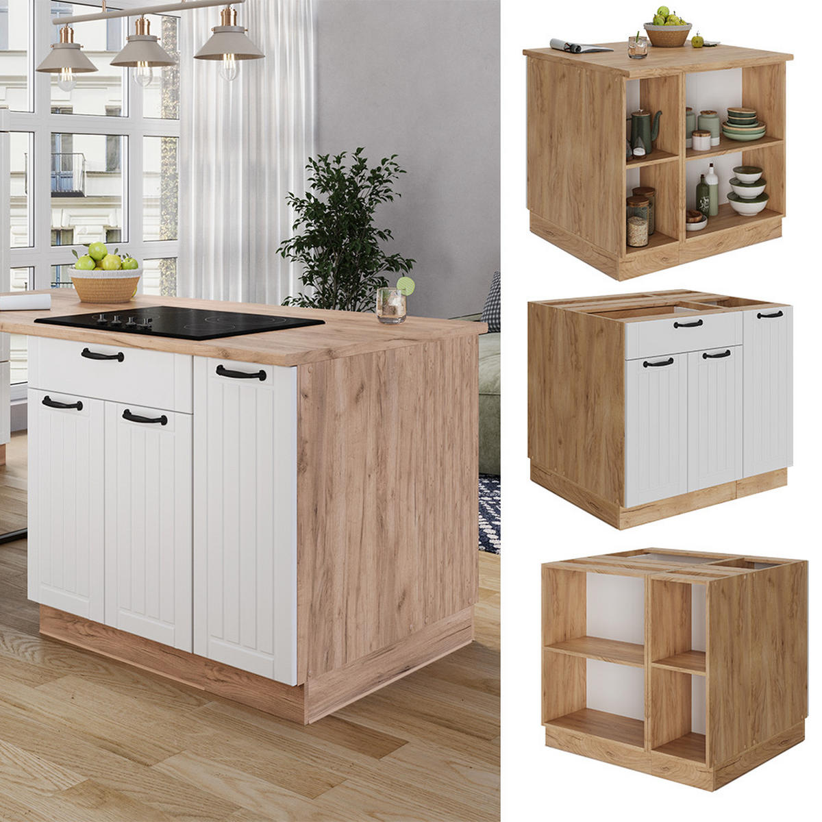 Honigeiche/Weiß, Holzwerkstoff (90/82/60cm) - Vicco