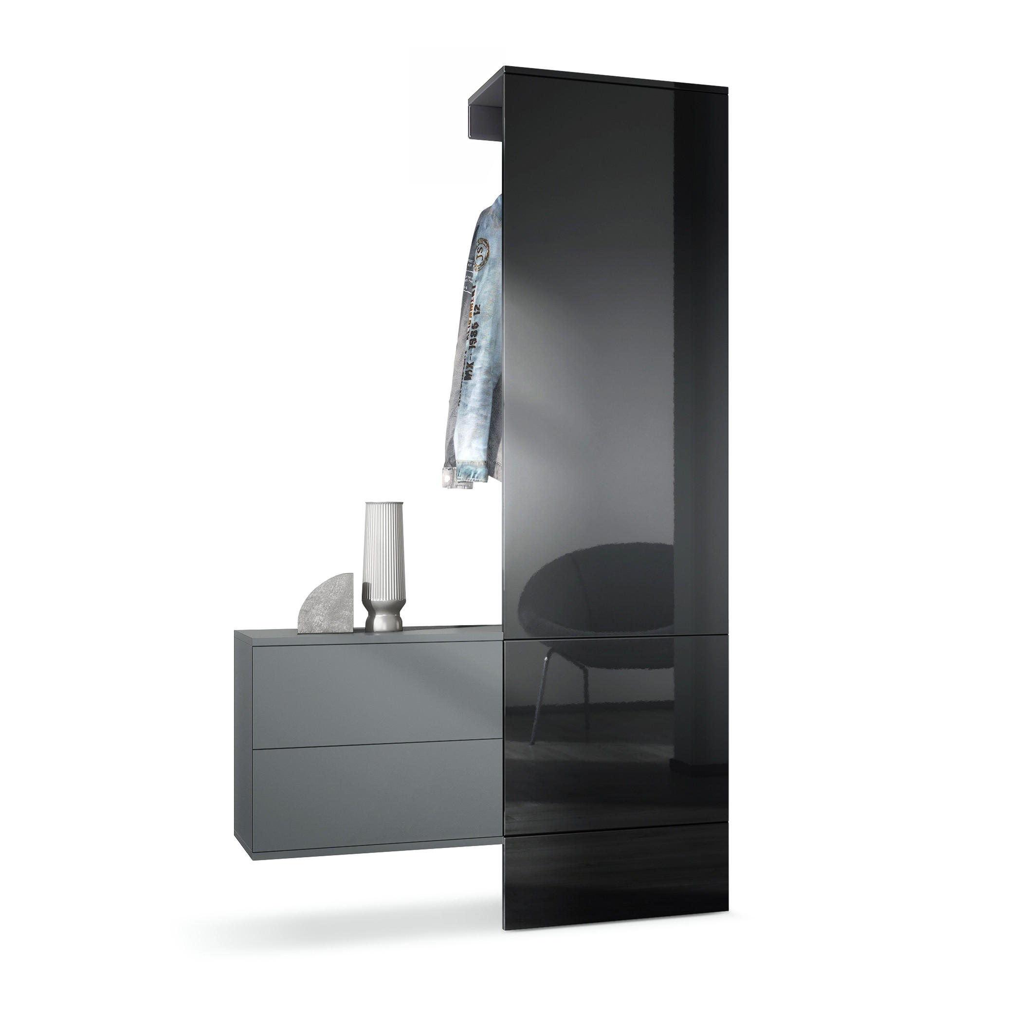 GARDEROBE Carlton Paneel in Schwarz Hochglanz - Schwarz Hochglanz, Holzwerkstoff (105/193/35cm) - Vladon