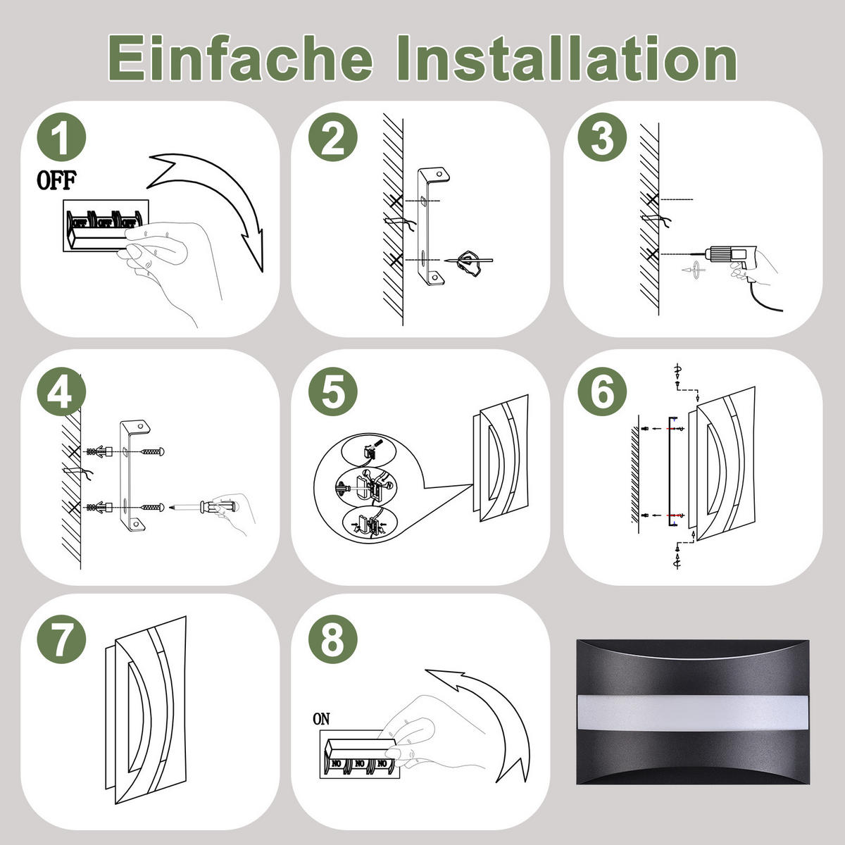 LED-WANDLEUCHTE Illuminant 21/13/8 cm - Schwarz, Metall (13/8/21cm) - ZMH
