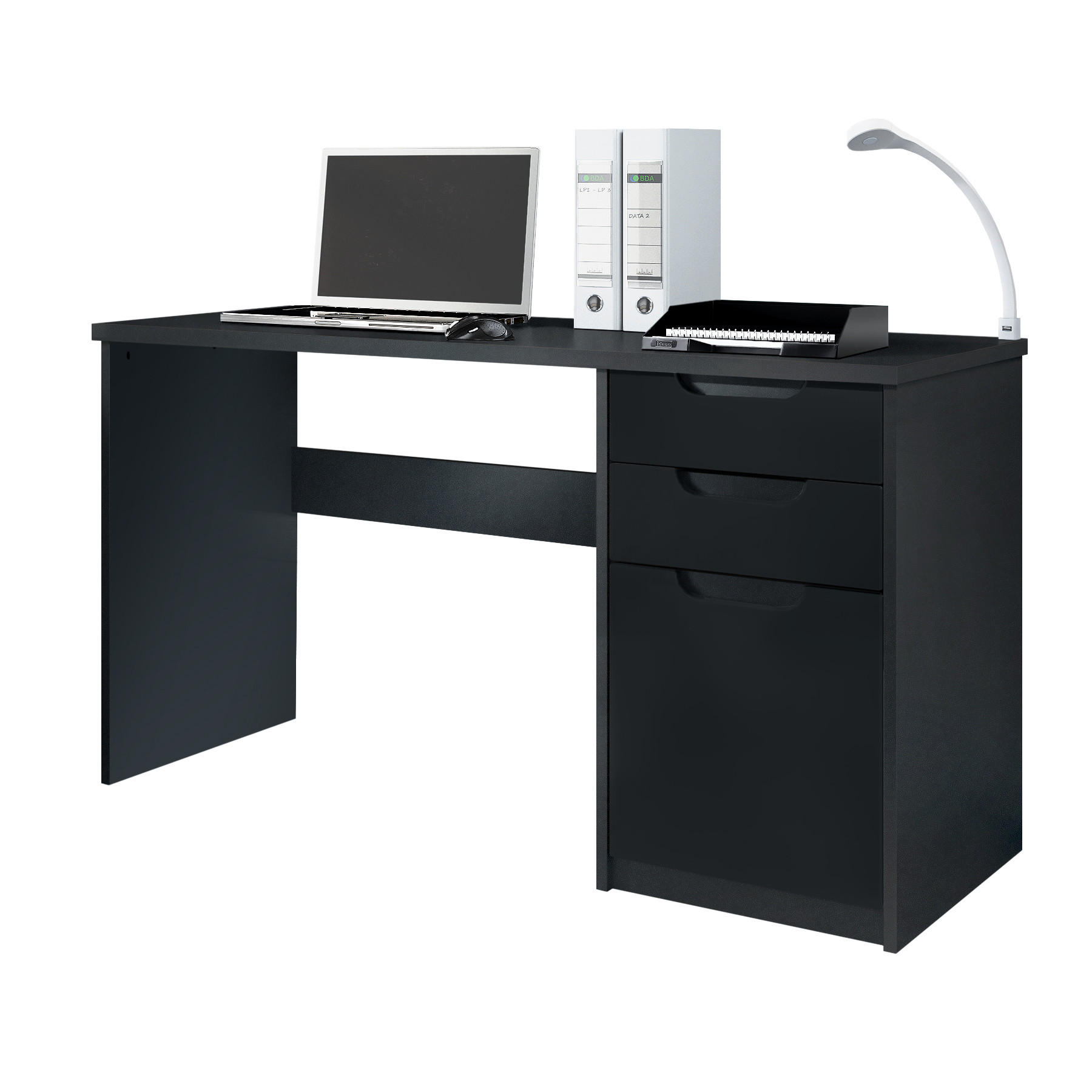 SCHREIBTISCH Logan Fronten in Schwarz matt - Schwarz, Holzwerkstoff (60/129/76cm) - Vladon