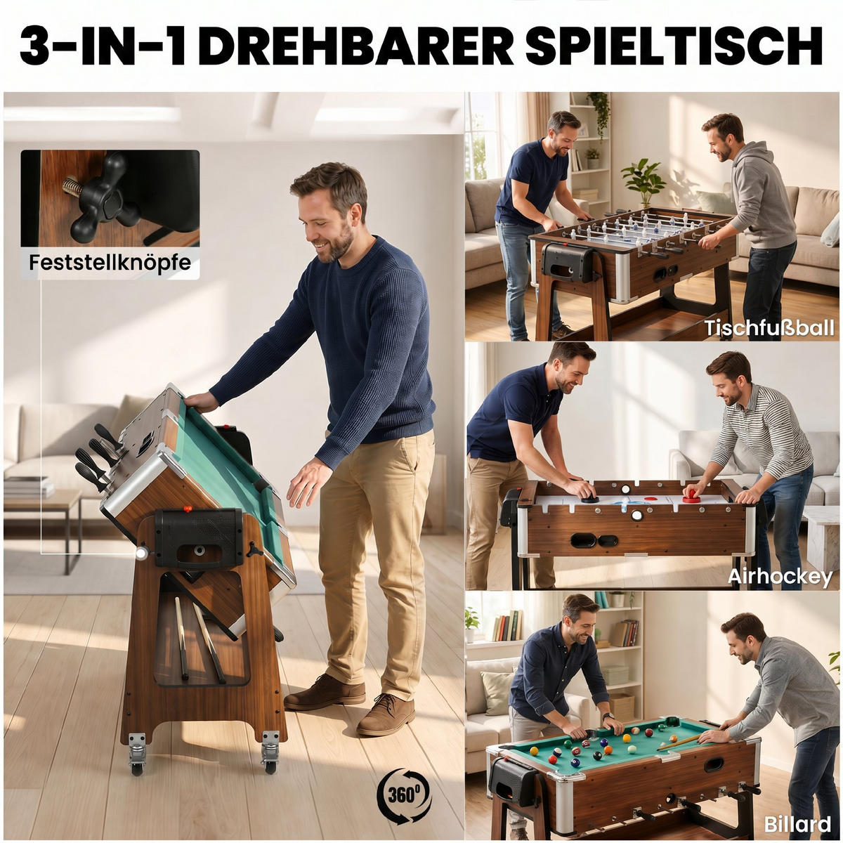 MULTIFUNKTIONS-TISCH MDF Walnuss Weiß - Walnussfarben, Holzwerkstoff (61.5/102.5cm) - SPORTNOW