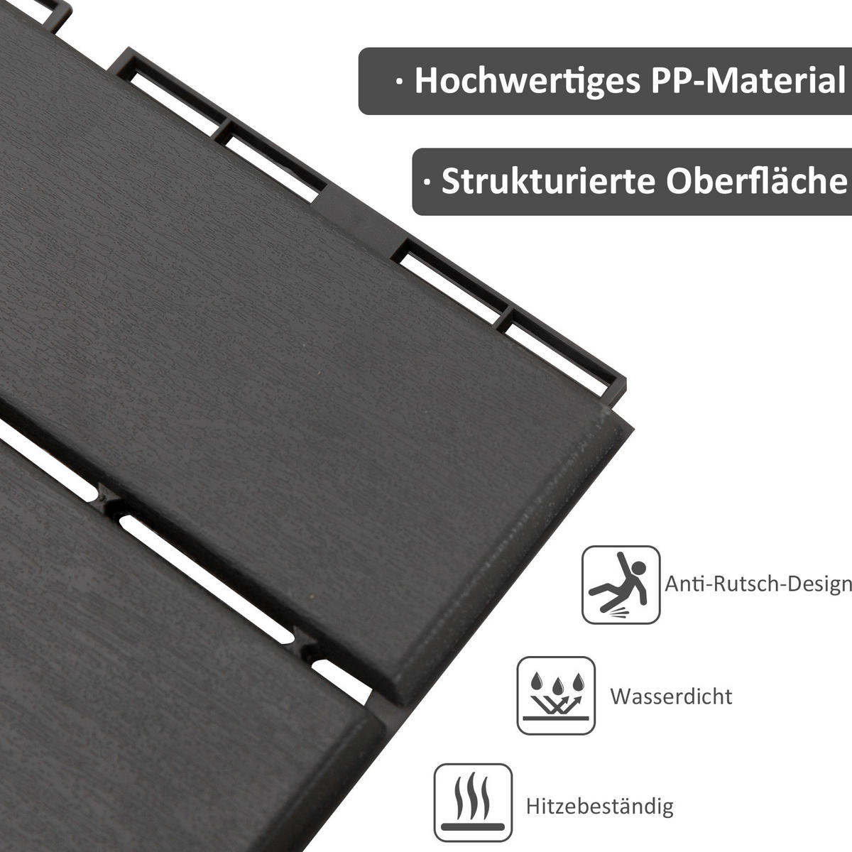 TERASSENFLIESEN-SET 9 TLG. mit Klicksystem Schwarz - Schwarz, Kunststoff (30/30/2cm) - Outsunny