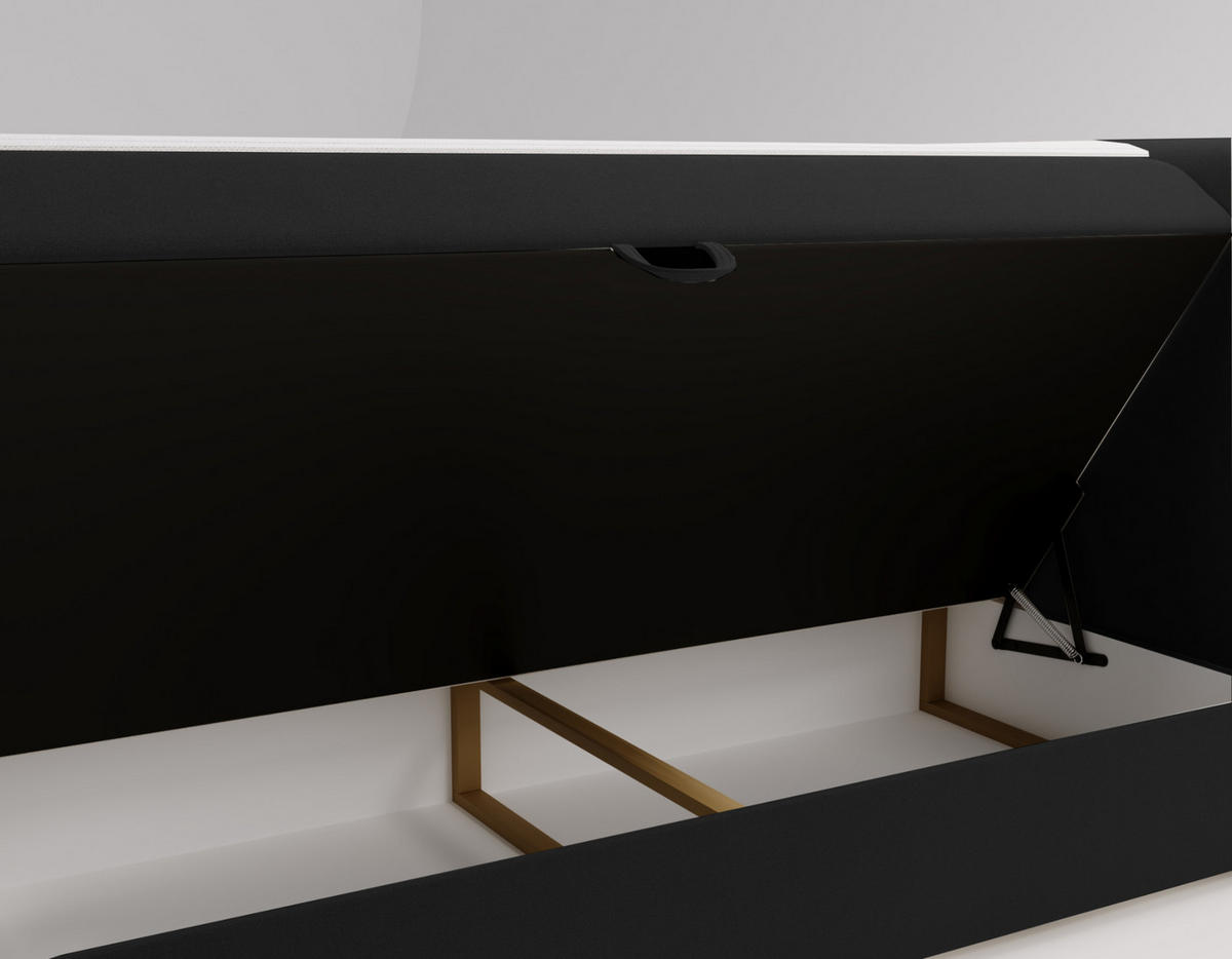 BOXBETT Berg Mit Matratze, Stoff Komodo Schwarz 140x200 cm - Schwarz, Holz (140/200cm) - Kaiser Möbel