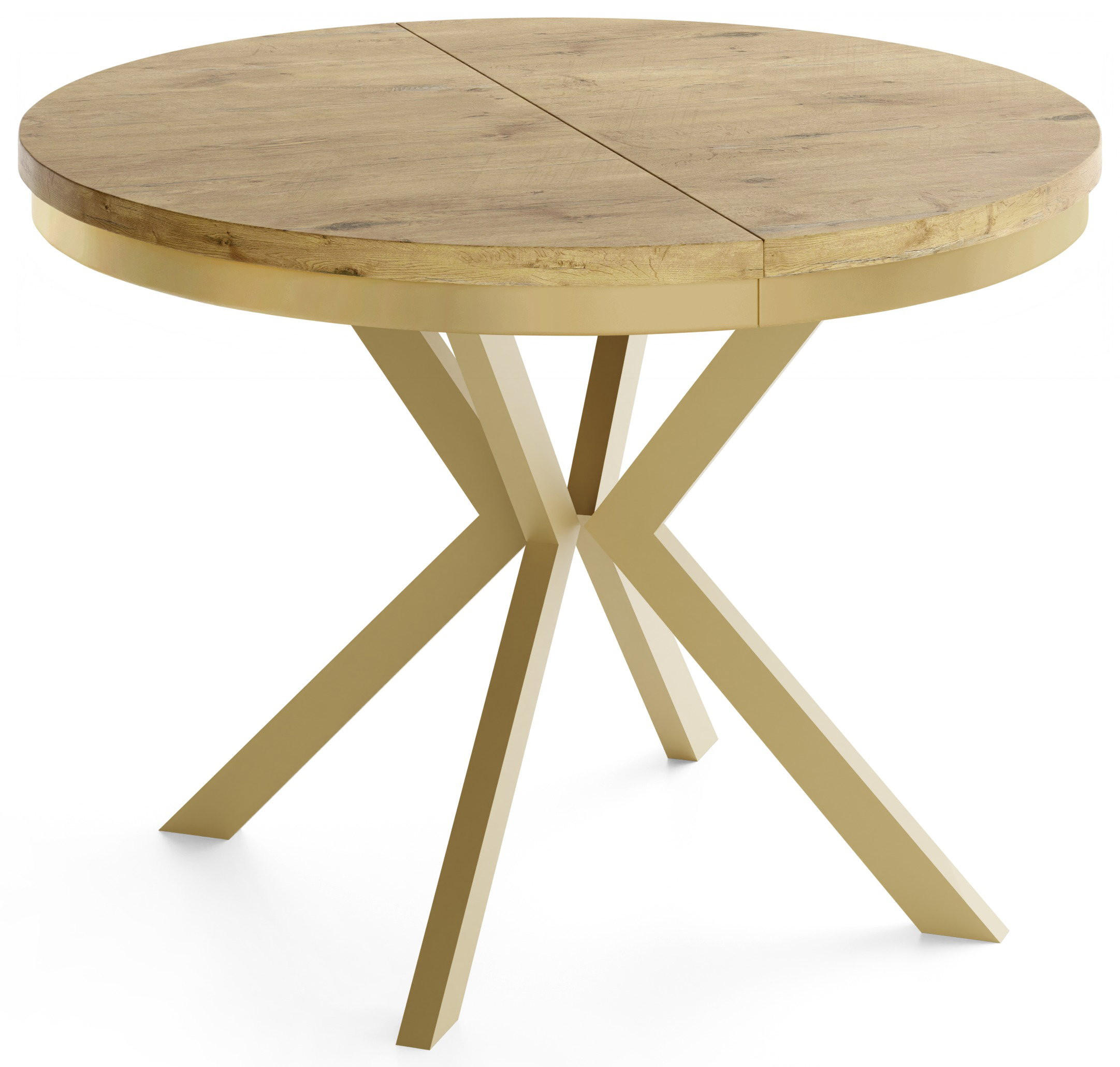 ESSTISCH Dina runder ausziehbarer, Lancelot Eiche 120-200/100/76 cm - Eichefarben/Goldfarben, Holzwerkstoff/Metall (120/200/76cm) - WFL GROUP