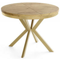 ESSTISCH Dina runder ausziehbarer, Lancelot Eiche 120-200/100/76 cm - Eichefarben/Goldfarben, Holzwerkstoff/Metall (120/200/76cm) - WFL GROUP