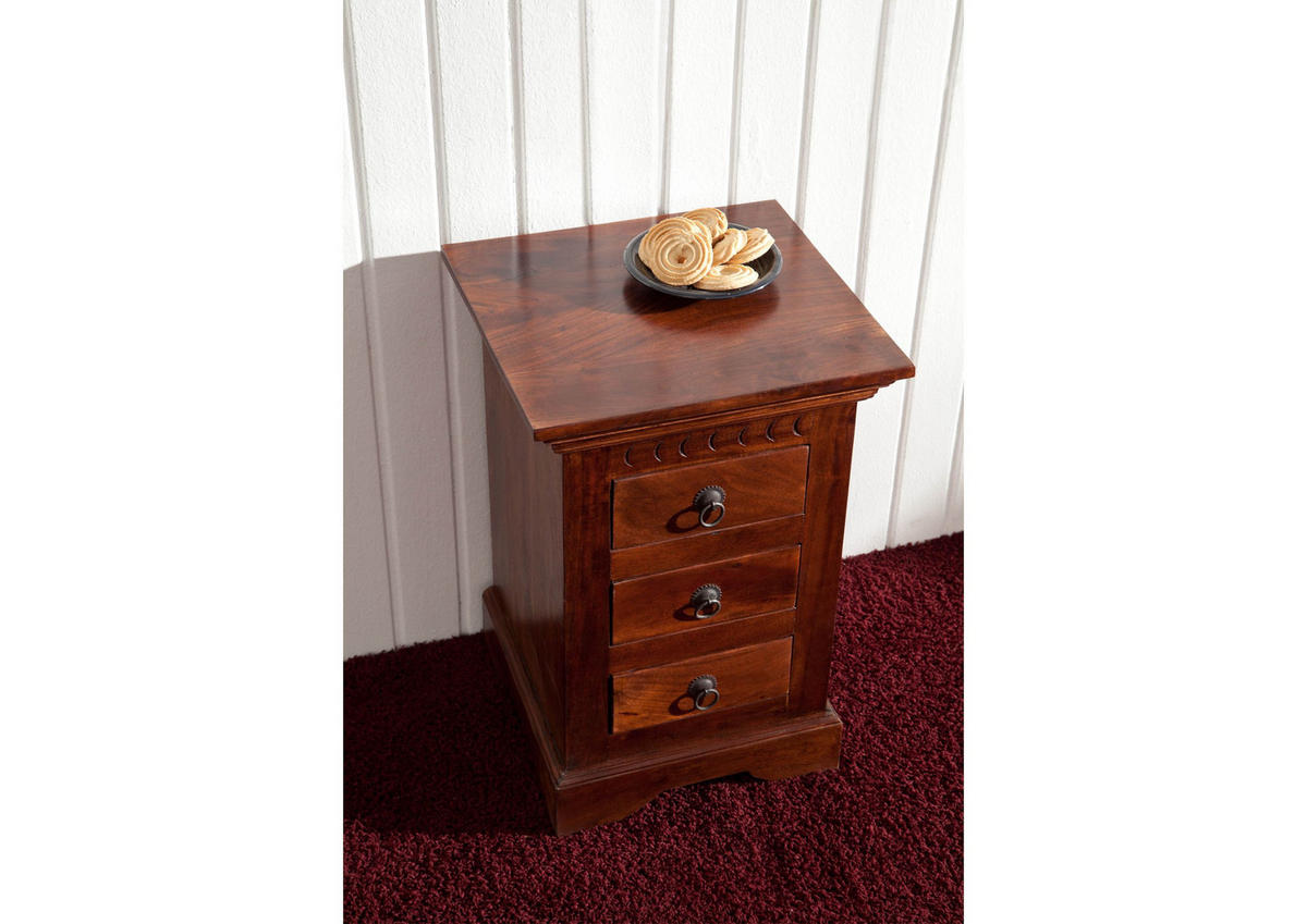 NACHTTISCH Akazie 40x38x59 nougat lackiert OXFORD #502 - Dunkelbraun, Holz (40/59/38cm) - Massivmoebel24