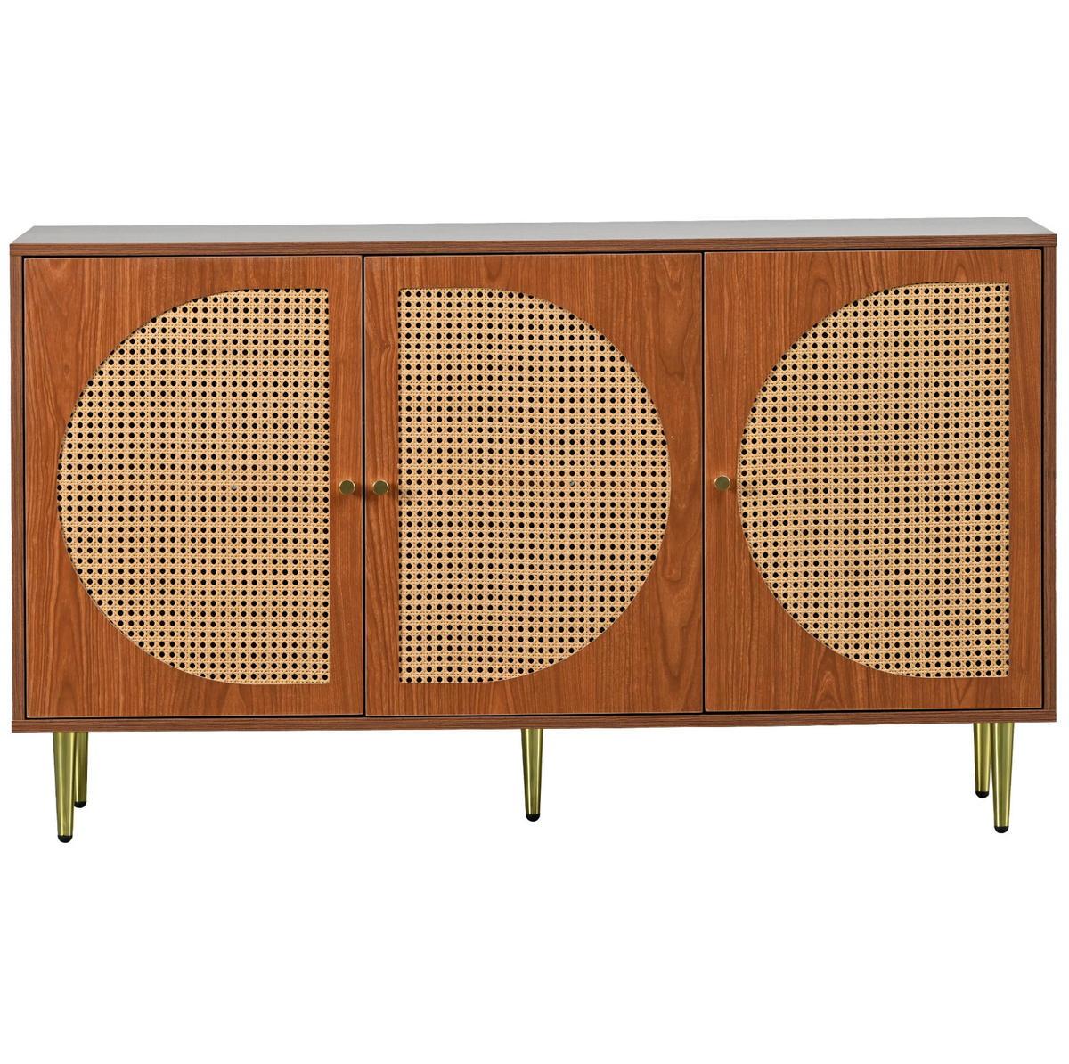 SIDEBOARD 129,8/40/76 cm in Walnuss mit Rattanfront und 3 Türen - Walnussfarben, Holzwerkstoff (129.8/76/40cm) - Flora Grace