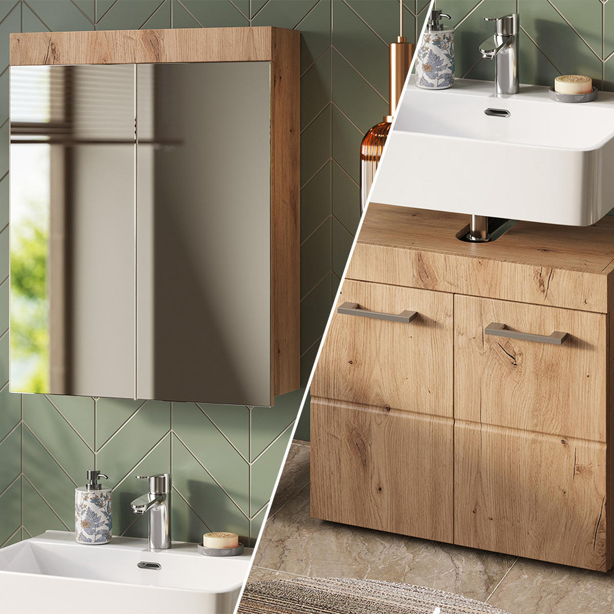 SADA NÁBYTKU DO KOUPELNY Luna Dub Wotan - dub Wotan, kompozitní dřevo (60/56/34cm) - Vicco