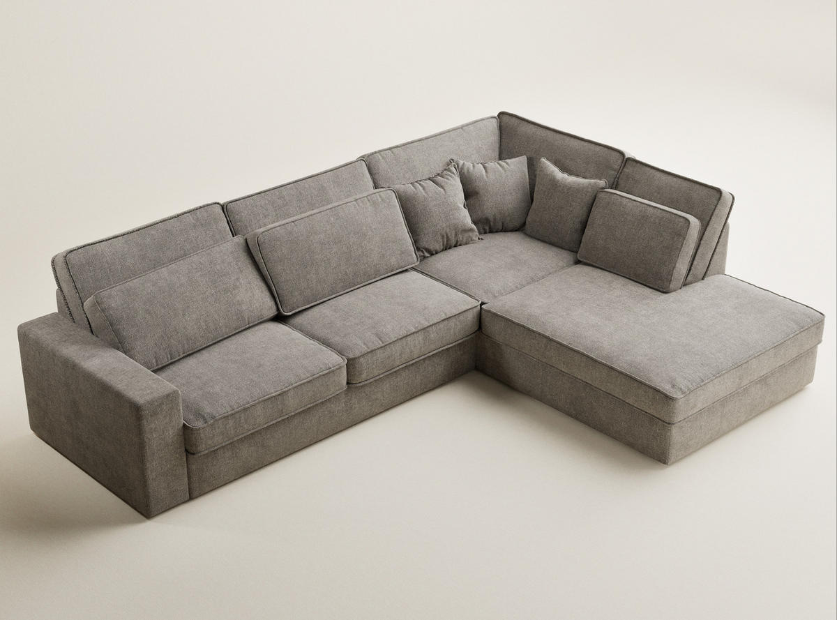 ECKSOFA Kirou Braun Chenille-Stoff - Rechts Seite - Schwarz/Braun, Holz/Holzwerkstoff (311/225cm) - Maison de Reve