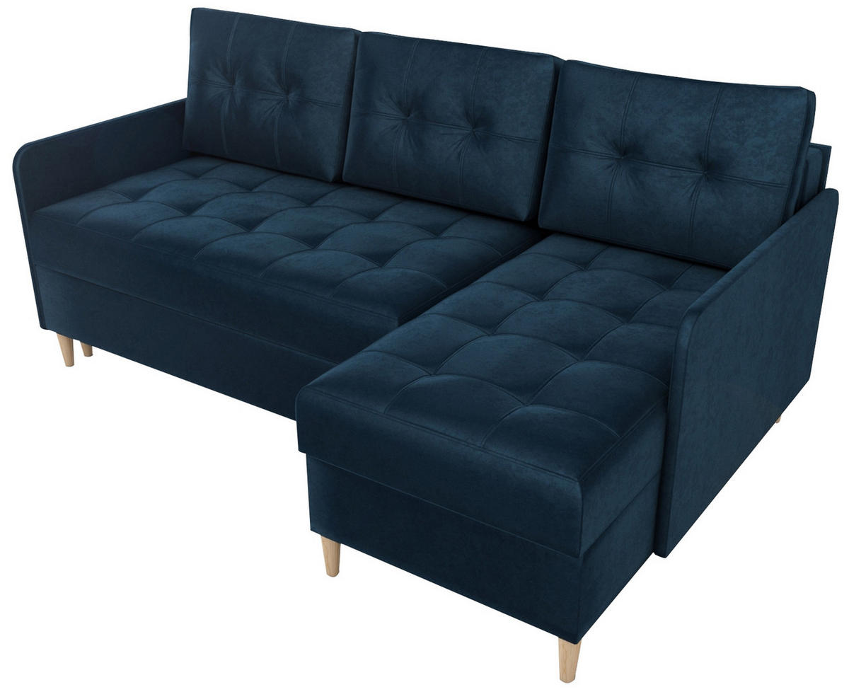 ECKSOFA Fado mit Schlaffunktion Blau Samtstoff - Blau, Textil (210/141cm) - Bromarkt