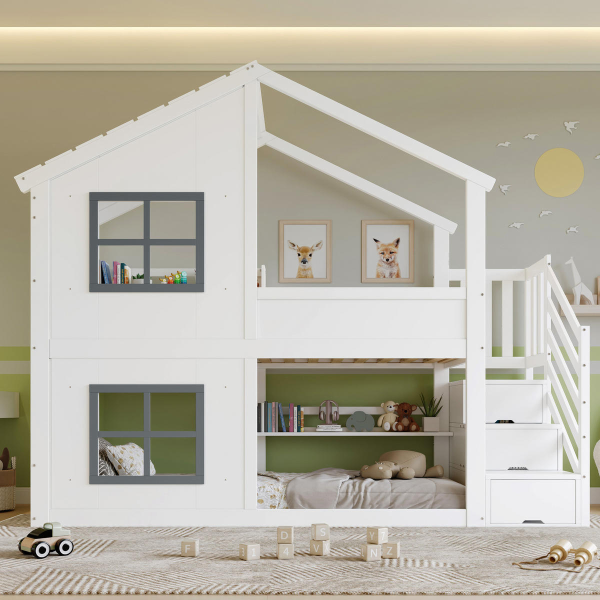 HAUSBETT 90/200 cm Weiß, Grau - Weiß/Grau, Holz/Holzwerkstoff - Raumix