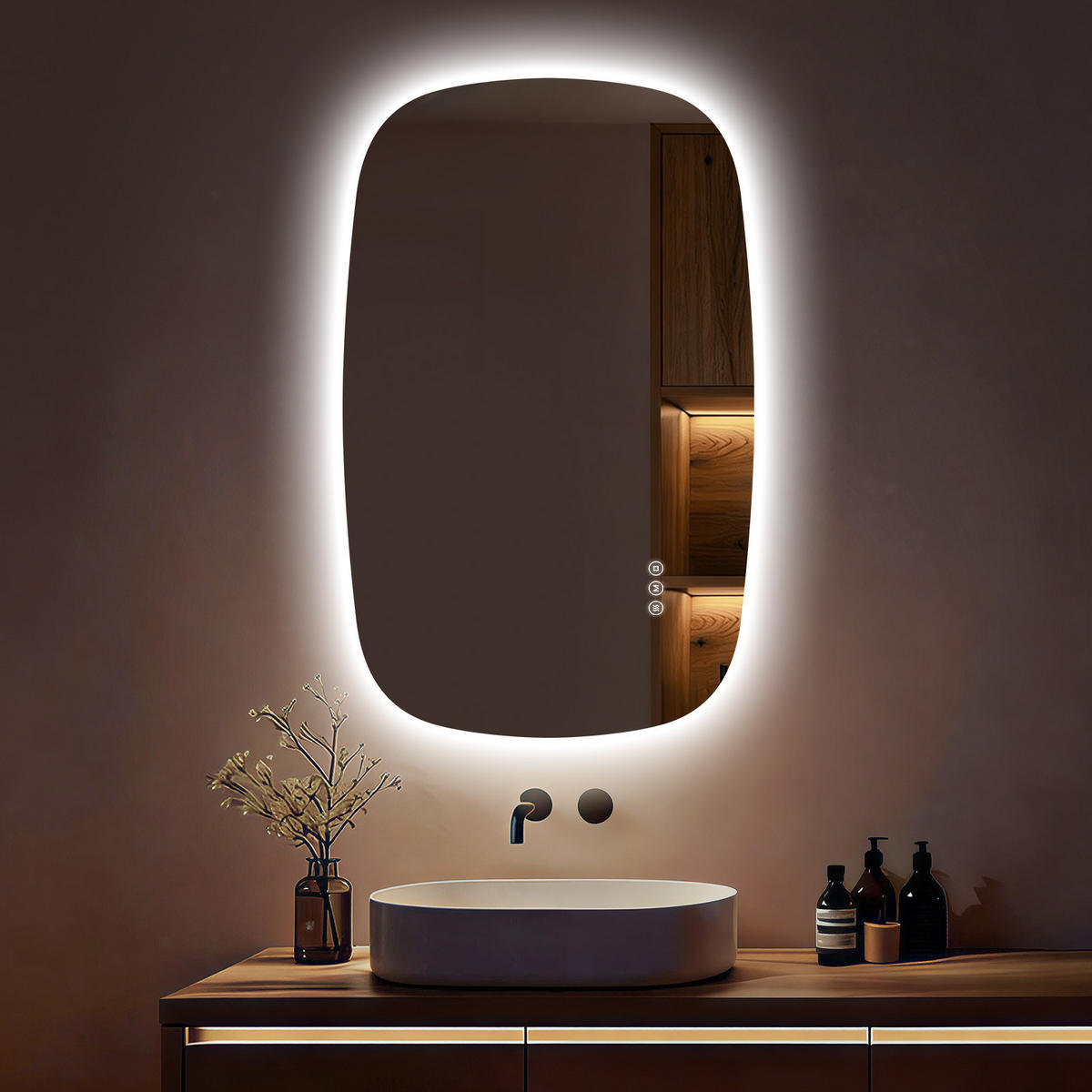 BADSPIEGEL MIT BELEUCHTUNG 80/50 cm Oval mit dimmbarer LED-Beleuchtung und Antibeschlag - Transparent, Glas (50/80/2.5cm) - S'AFIELINA
