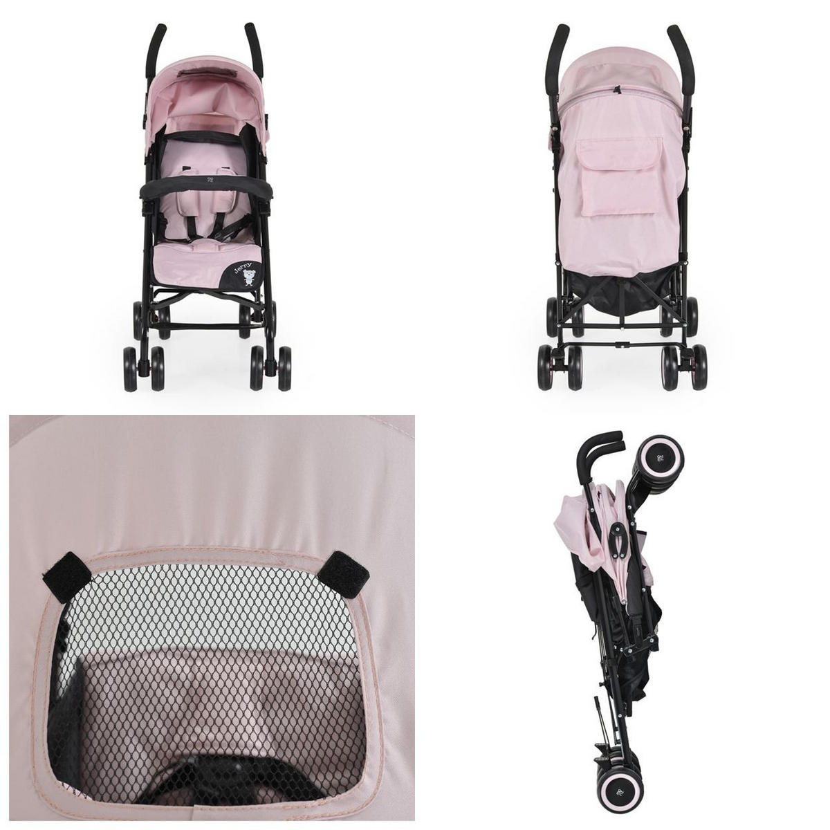 BUGGY Jerry osa schwarz Sonnendach, schwenkbare Vorderräder, EVA-Räder - Hellrosa, Metall (72/47/100cm) - Moni