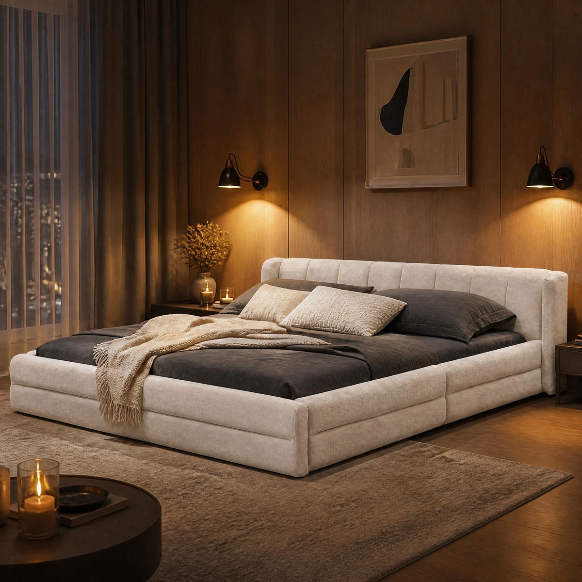 POLSTERBETT 160/200 mit Chenillebezug, gepolstertem Kopfteil und verstärktem Gestell in Beige - Beige, Holzwerkstoff/Textil (160/200cm) - EVRYAE