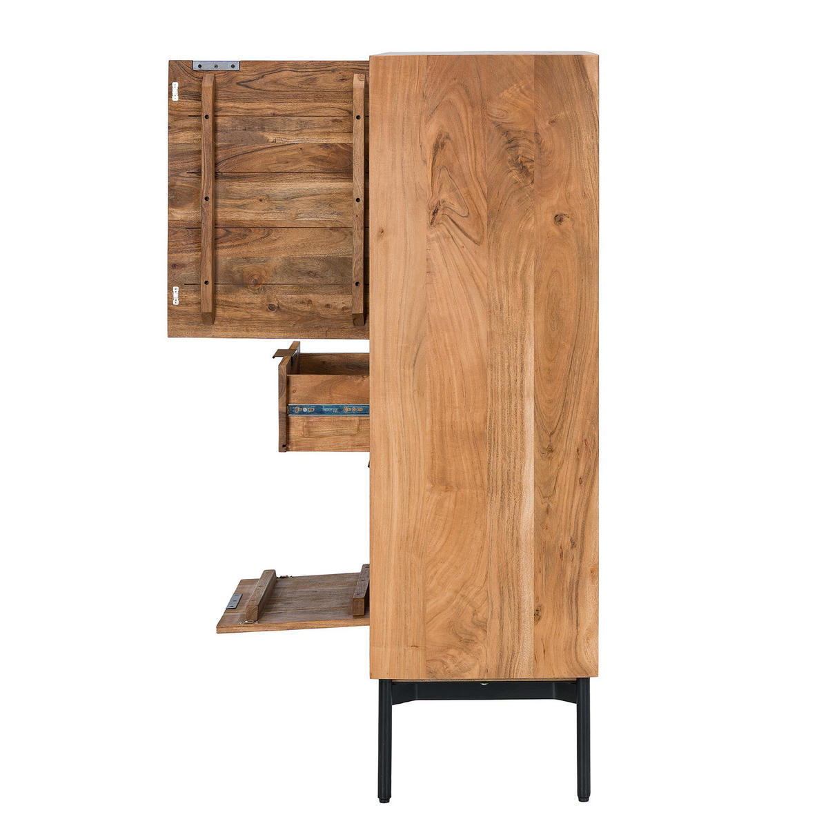 HIGBOARD - Akazie massiv / Schwarz - Schwarz/Akaziefarben, Holz/Metall (92/140/42cm) - home24