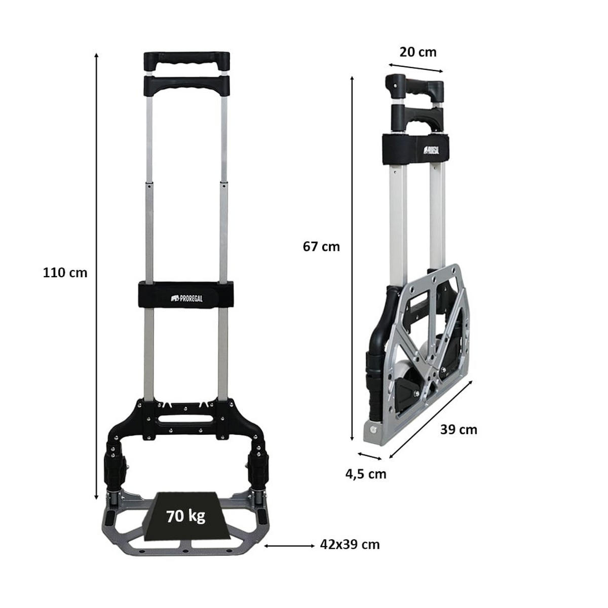 SACKKARRE Elephant klappbar 110x39x42cm Traglast 70kg AluminiumrahmenTRR Fachgummiräder Silber - Silberfarben, Metall (42/39/110cm) - PROREGAL