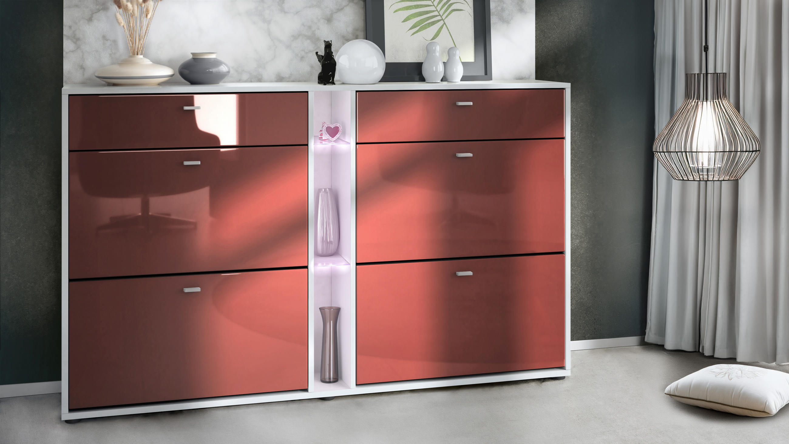 SCHUHSCHRANK Today Fronten in Bordeaux Hochglanz - Bordeaux, Holzwerkstoff (155.5/95/28cm) - Vladon