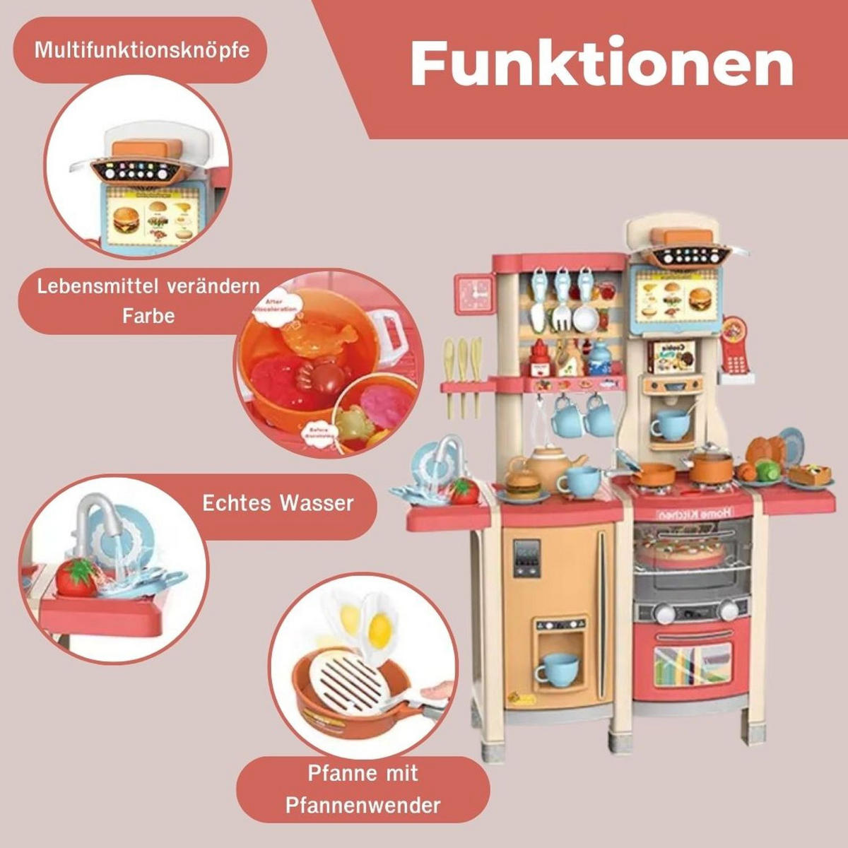 KINDERKÜCHE SUSI mit 65-tlg. Zubehör, Farbe Rot - Rot, Kunststoff (30/80cm) - Coemo