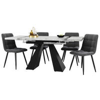 ESSTISCHSET 5-Teilig Ausziehbar 160x80 Cm, 4 Graue Samtstühle, Grau - Grau, Metall (74/77/160cm) - FLIEKS