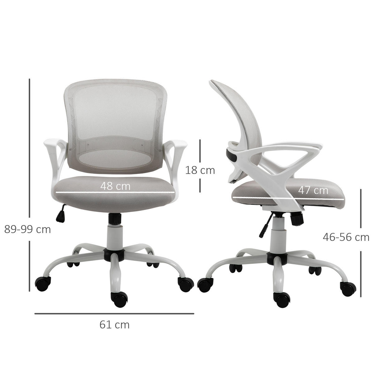 BÜROSTUHL Ergonomischer Mesh Schreibtischstuhl, Grau - Grau, Kunststoff (61/99/61cm) - Vinsetto
