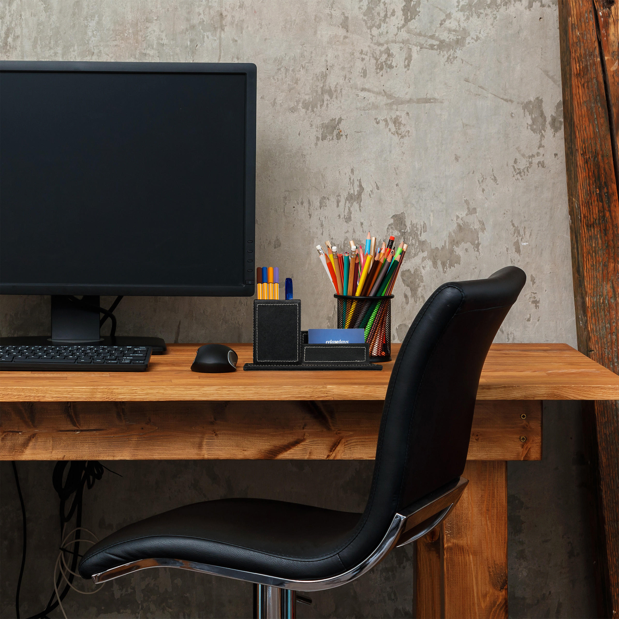 SCHREIBTISCH Organizer - Schwarz, Holzwerkstoff/Kunststoff (10/20/10.5cm) - Relaxdays